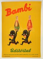 cca 1950 Bambi üdítőital reklámplakát, F.K.: Csukási Gartner Károly. Nyitrai Sándor Budapest, 41x28,5 cm