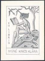 Schorr Tibor (?-?): Erotikus art deco exlibris Vigné Kincs Klára. Klisé, papír, jelzett a klisén, 9×6 cm