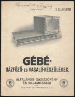 cca 1910-1920 GÉBÉ Gázfőző- és Vasaló Készülékek képekkel illusztrált katalógusa, 40p