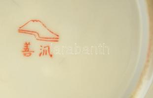 Kínai, kézzel festett tojáshéj porcelán teás készlet. Hiányos. 6 db csésze, 7 db tányér, cukortartó....