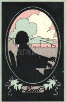 Liszt Ferenc / Franz Liszt, silhouette art postcard B.K.W.I. 425-3. (EK)