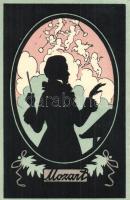 Mozart, silhouette art postcard B.K.W.I. 425-2.