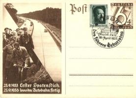 1933 Erster Spatenstich - 1936 1000 km Autobahn fertig / 1933 First Groundbreaking - 1936 1000 km highway completed, Hitler, 6+4 Ga.