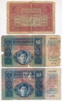 1912-1917. 2K-100K (7x) felülbélyegzett korona bankjegy tétel, mind gyenge tartásban, közte "Na...