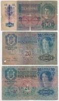 1912-1917. 2K-100K (7x) felülbélyegzett korona bankjegy tétel, mind gyenge tartásban, közte "Na...