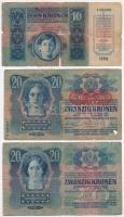 1912-1917. 2K-100K (7x) felülbélyegzett korona bankjegy tétel, mind gyenge tartásban, közte "Na...