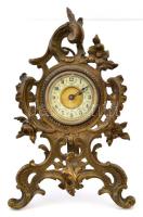 XIX. sz vége. Antik asztali óra sárgaréz tokkal, hibátlan zománc számlappal, működő, jó állapotban. / Vintage table clock. works well 21 cm