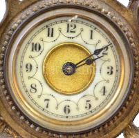 XIX. sz vége. Antik asztali óra sárgaréz tokkal, hibátlan zománc számlappal, működő, jó állapotban. ...