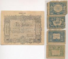 1848-1884. 5Ft, 10Ft (2xklf), 50Ft, 100Ft, korabeli pénzek felhasználásával készült szemléltető darabok, csak előlapok T:III-,IV