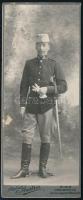 1904 Osztrák-magyar katonatiszt műtermi keményhátú fotója, törött, 12x5 cm / Austro-Hungarian officer, photo