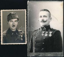 1915-1942 Magyar katonák kitüntetésekkel, 2 db fotó, 8,5x6,5 és 14x9 cm