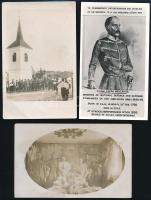 cca 1910-1980 3 db katonai témájú fotó: Osztrák-magyar katonák társasága ebédlőasztalnál, II. világháborús magyar katonák csoportképe, Mészáros Lázár honvédelmi minisztert ábrázoló emléklap, 8x14 cm