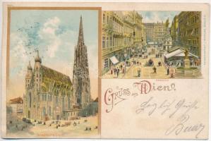 1899 Vienna, Wien; Stephans Dom, Graben / cathedral, street, J. Miesler Art Nouveau litho (EK)