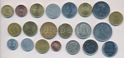 21db-os vegyes külföldi fémpénz tétel, közte 7db Euro érme, valamint India, Görögország, Olaszország, Törökország T:2,2- 21pcs of various metal coins, with 7pcs of Euro coins, also including India, Greece, Italy, Turkey C:XF,VF