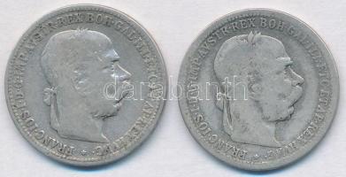 Ausztria 1893-1894. 1K Ag "Ferenc József" (2x) T:2-,3 Austria 1893-1894. 1 Corona Ag "Franz Joseph" (2x) C:VF,F
