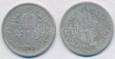 Ausztria 1893-1894. 1K Ag "Ferenc József" (2x) T:2-,3
Austria 1893-1894. 1 Corona Ag &quo...