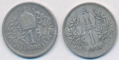 Ausztria 1893-1898. 1K Ag "Ferenc József" (2x) T:2-
Austria 1893-1898. 1 Corona Ag "...