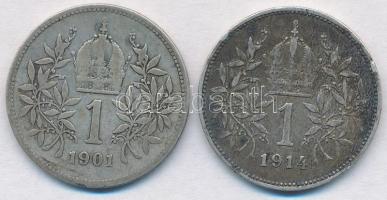 Ausztria 1901-1914. 1K Ag "Ferenc József" (2x) T:2- patina
Austria 1901-1914. 1 Corona Ag...