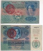 1902. 1000K piros "MAGYARORSZÁG" felülbélyegzéssel + 1912. 100K piros "MAGYARORSZÁG" felülbélyegzéssel + 1913. 20K piros "MAGYARORSZÁG" felülbélyegzéssel + 1914. 50K piros "MAGYARORSZÁG" felülbélyegzéssel T:III egyiken ly.