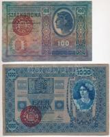 1902. 1000K piros "MAGYARORSZÁG" felülbélyegzéssel + 1912. 100K piros "MAGYARORSZÁG&q...