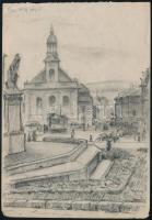 Sostarics Lajos (1896-1968): Pécs 1949. Ceruza, papír, jelzett, 18×12 cm