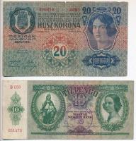 8db-os vegyes korona és pengő bankjegy tétel, több különböző, közte hamis, felülbélyegzéssel T:III,I...