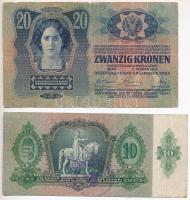 8db-os vegyes korona és pengő bankjegy tétel, több különböző, közte hamis, felülbélyegzéssel T:III,I...