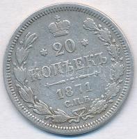 Orosz Birodalom 1871. 20k Ag T:2,2- kis patina
Russian Empire 1871. 20 Kopeks Ag C:XF,VF small pati...