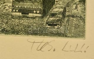 Tuka László (1924-): Batthányi tér. Színes rézkarc, papír, jelzett, 25×34 cm