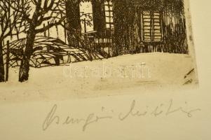 Csurgói Máté Lajos (1931-2001): Szőlőhegy. Színes rézkarc, papír, jelzett, 25×39 cm