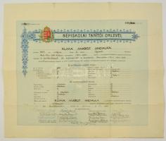 1936 Népiskolai tanítói oklevél, aláírásokkal