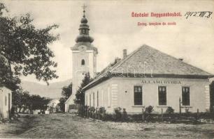 Nagyszabos, Nagyszlabos, Slavosovce; Evangélikus templom és óvoda, utcakép / church and kindergarten, street view  (EK)