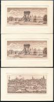 Budapest rézkarcok,egy jelzett (Vagyóczky), kettő egyforma,  papír, összesen: 8 db, 9×6-9×12 cm