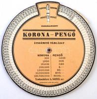 ~1926-1927. "Szabadalmazott Pengő-Korona Átszámító Táblázat" tárcsás, rendkívül jó állapotban / Hungary ~1926-1927. "Patented Pengő-Korona Exchange Sheet" dial, in very good condition