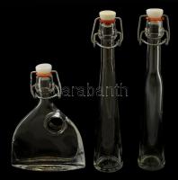 Csatos üveg palackok, hibátlanok, összesen: 3 db, m:12-18 cm
