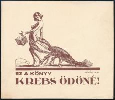 Révész Kornél (1885-1944): Erotikus ex libris Krebs Ödöné, klisé, papír, jelzett a klisén, 8,5×10 cm