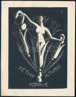 Selmeczi-Skonda Károly (1912-1987): Erotikus ex libris Réthy István. Fametszet, papír, jelzett, dúcon, 13×9 cm