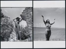 cca 1977 Szép leányok szolidan erotikus fényképei, 13 db vintage negatívról készült mai nagyítások, ...