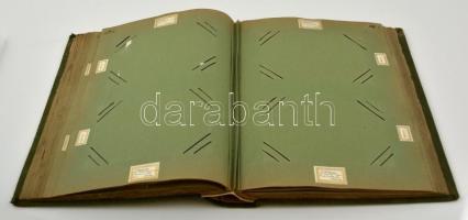 cca 1900-1910 Szénássy Béla 50 lapos üres vászon fotóalbum, a lapokon feliratozott címkékkel, az elü...