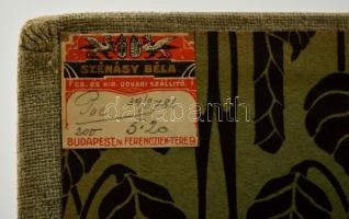 cca 1900-1910 Szénássy Béla 50 lapos üres vászon fotóalbum, a lapokon feliratozott címkékkel