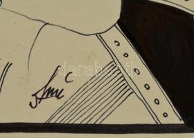 Szász jelzéssel: Női fej hallal. Vegyes technika, karton, foltos, 21×17 cm