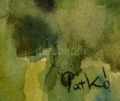 Patkó jelzéssel: Házak. Akvarell, papír, kertben, 22×34 cm