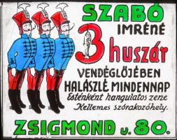 cca 1946 Fekete György (1904-1990) budapesti fényképész reklámgrafikái különféle szolgáltatásokról, termékekről, ezekből készített mozikban vetíthető üveglemez diapozitív képeket, az eladásra kínált tétel 13 db színezett üveglemezt tartalmaz, 6x8 cm