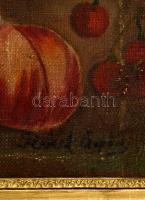 Romek jelzéssel: Asztali csendélet. Olaj, vászon, sérült keretben, 30×40 cm