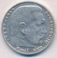 Német 3. Birodalom 1937D 5M Ag "Hindenburg" T:2,2- ph. German Third Reich 1937D 5 Marks Ag "Hindenburg" C:XF,VF edge error