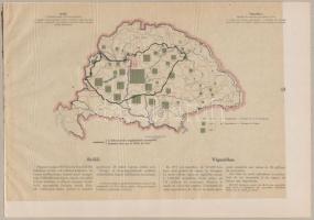 cca 1920 Magyarország szőlőtermesztése 1913-ban, ráhajtható pauszpapír rajta a  trianoni határokkal,...