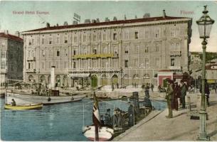 Fiume - 4 db RÉGI városképes lap, vegyes minőség / 4 pre-1945 town-view postcards, Grand Hotel Europ...