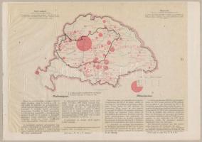 cca 1920 Magyarország malomipara 1913-ban, ráhajtható pauszpapírral rajta a  trianoni határokkal, 26...