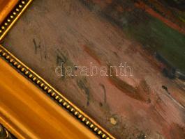 Kasznár Ring Jenő (1875-1945): Vihar a tanyán. Olaj, karton, jelzett, sérült üvegezett keretben, 35×...