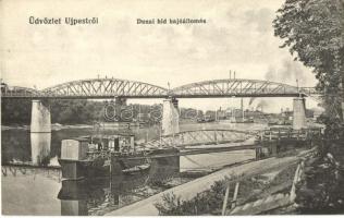 Budapest IV. Újpest, Dunai híd, hajóállomás, Salgó kiadása (vágott / cut)